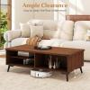 imageGiantex Mid Century Modern Coffee Table 2Tier Wood Rectangular Center Table with Storage Shelves Compartments amp Metal Legs Vintage Living Room Tables for Reception WalnutWalnut
