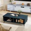 imageGiantex Mid Century Modern Coffee Table 2Tier Wood Rectangular Center Table with Storage Shelves Compartments amp Metal Legs Vintage Living Room Tables for Reception WalnutCharcoal Blue