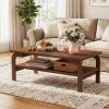 imageGiantex Mid Century Modern Coffee Table 47 2Tier Center Table with Storage Shelf Rectangular Vintage Cocktail Table wCurved Legs amp Large Tabletop Wood Living Room Tables for Apartment WalnutWalnut