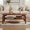 imageGiantex Mid Century Modern Coffee Table 47 2Tier Center Table with Storage Shelf Rectangular Vintage Cocktail Table wCurved Legs amp Large Tabletop Wood Living Room Tables for Apartment WalnutWalnut