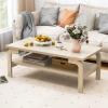 imageGiantex Mid Century Modern Coffee Table 47 2Tier Center Table with Storage Shelf Rectangular Vintage Cocktail Table wCurved Legs amp Large Tabletop Wood Living Room Tables for Apartment WalnutNatural