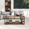 imageGiantex Modern Coffee Table with Storage 2Tier Rustic Wood Center Table with Shelf Compartment Metal Frame Rectangular Geometric Living Room Table for Apartment OakOak