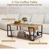 imageGiantex Modern Coffee Table with Storage 2Tier Rustic Wood Center Table with Shelf Compartment Metal Frame Rectangular Geometric Living Room Table for Apartment OakOak