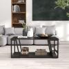 imageGiantex Modern Coffee Table with Storage 2Tier Rustic Wood Center Table with Shelf Compartment Metal Frame Rectangular Geometric Living Room Table for Apartment OakEspresso