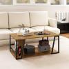 imageGiantex Modern Coffee Table with Storage 2Tier Rustic Wood Center Table with Shelf Compartment Metal Frame Rectangular Geometric Living Room Table for Apartment OakOak