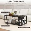 imageGiantex Modern Coffee Table with Storage 2Tier Rustic Wood Center Table with Shelf Compartment Metal Frame Rectangular Geometric Living Room Table for Apartment OakEspresso