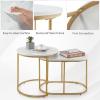 imageGiantex Modern Nesting Coffee Table Set of 2 Coffee Table amp End Table Sets Golden Steel Frame Easy Assembly Accent MarbleLook Stacking Side Table for Living Room Bedroom Apartment Gold
