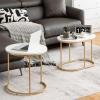 imageGiantex Modern Nesting Coffee Table Set of 2 Coffee Table amp End Table Sets Golden Steel Frame Easy Assembly Accent MarbleLook Stacking Side Table for Living Room Bedroom Apartment Gold