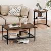 imageGiantex Nesting Coffee Table Set of 2 Detachable Rectangular Table amp Round Table Set wWood Grain Sturdy Golden Metal Frame Modern Stacking Side Table for Living Room Bedroom Rustic BrownBlack  Rustic Brown