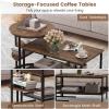 imageGiantex Nesting Coffee Table Set of 2 Detachable Rectangular Table amp Round Table Set wWood Grain Sturdy Golden Metal Frame Modern Stacking Side Table for Living Room Bedroom Rustic BrownBlack  Rustic Brown
