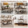 imageGiantex Nesting Coffee Table Set of 2 Detachable Rectangular Table amp Round Table Set wWood Grain Sturdy Golden Metal Frame Modern Stacking Side Table for Living Room Bedroom Rustic BrownBlack  Rustic Brown