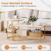 imageGiantex Nesting Coffee Table Set of 2 Detachable Rectangular Table amp Round Table Set wWood Grain Sturdy Golden Metal Frame Modern Stacking Side Table for Living Room Bedroom Rustic BrownGold  White