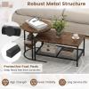 imageGiantex Nesting Coffee Table Set of 2 Detachable Rectangular Table amp Round Table Set wWood Grain Sturdy Golden Metal Frame Modern Stacking Side Table for Living Room Bedroom Rustic BrownBlack  Rustic Brown