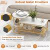 imageGiantex Nesting Coffee Table Set of 2 Detachable Rectangular Table amp Round Table Set wWood Grain Sturdy Golden Metal Frame Modern Stacking Side Table for Living Room Bedroom Rustic BrownGold  White