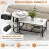 imageGiantex Nesting Coffee Table Set of 2 Detachable Rectangular Table amp Round Table Set wWood Grain Sturdy Golden Metal Frame Modern Stacking Side Table for Living Room Bedroom Rustic BrownBlack  White