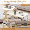imageGiantex Nesting Coffee Table Set of 2 Detachable Rectangular Table amp Round Table Set wWood Grain Sturdy Golden Metal Frame Modern Stacking Side Table for Living Room Bedroom Rustic BrownGold  White
