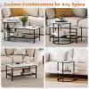 imageGiantex Nesting Coffee Table Set of 2 Detachable Rectangular Table amp Round Table Set wWood Grain Sturdy Golden Metal Frame Modern Stacking Side Table for Living Room Bedroom Rustic BrownBlack  White
