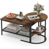imageGiantex Nesting Coffee Table Set of 2 Detachable Rectangular Table amp Round Table Set wWood Grain Sturdy Golden Metal Frame Modern Stacking Side Table for Living Room Bedroom Rustic BrownBlack  Rustic Brown