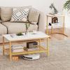 imageGiantex Nesting Coffee Table Set of 2 Detachable Rectangular Table amp Round Table Set wWood Grain Sturdy Golden Metal Frame Modern Stacking Side Table for Living Room Bedroom Rustic BrownGold  White