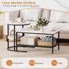 imageGiantex Nesting Coffee Table Set of 2 Detachable Rectangular Table amp Round Table Set wWood Grain Sturdy Golden Metal Frame Modern Stacking Side Table for Living Room Bedroom Rustic BrownBlack  White