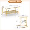 imageGiantex Nesting Coffee Table Set of 2 Detachable Rectangular Table amp Round Table Set wWood Grain Sturdy Golden Metal Frame Modern Stacking Side Table for Living Room Bedroom Rustic BrownGold  White