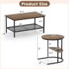imageGiantex Nesting Coffee Table Set of 2 Detachable Rectangular Table amp Round Table Set wWood Grain Sturdy Golden Metal Frame Modern Stacking Side Table for Living Room Bedroom Rustic BrownBlack  Rustic Brown