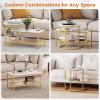 imageGiantex Nesting Coffee Table Set of 2 Detachable Rectangular Table amp Round Table Set wWood Grain Sturdy Golden Metal Frame Modern Stacking Side Table for Living Room Bedroom Rustic BrownGold  White