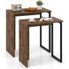 imageGiantex Nesting Coffee Table Set of 2 Rectangular Stackable Side Tables with Sturdy Metal Frames Modern Nesting End Tables for Living Room Bedroom Rustic Brown