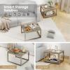 imageGiantex Nesting Coffee Table Set of 2 Stackable 2Tier End Tables with Storage Shelf Rubber Wood Frame Farmhouse Nesting Tables for Living Room Bedroom Small Space Grey Oak