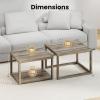 imageGiantex Nesting Coffee Table Set of 2 Stackable 2Tier End Tables with Storage Shelf Rubber Wood Frame Farmhouse Nesting Tables for Living Room Bedroom Small Space Grey Oak