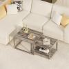 imageGiantex Nesting Coffee Table Set of 2 Stackable 2Tier End Tables with Storage Shelf Rubber Wood Frame Farmhouse Nesting Tables for Living Room Bedroom Small Space Grey Oak