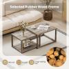 imageGiantex Nesting Coffee Table Set of 2 Stackable 2Tier End Tables with Storage Shelf Rubber Wood Frame Farmhouse Nesting Tables for Living Room Bedroom Small Space Grey Oak