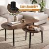 imageGiantex Nesting Tables Set of 2 Mid Century Modern Coffee Tables with Solid Wood Support Legs Wood Side End Tables in Kidney amp Round Shape for Living Room Easy Assembly Walnut
