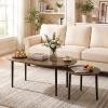 imageGiantex Nesting Tables Set of 2 Mid Century Modern Coffee Tables with Solid Wood Support Legs Wood Side End Tables in Kidney amp Round Shape for Living Room Easy Assembly Walnut
