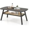 imageGiantex Rattan Coffee Table 2Tier Mid Century Modern Rectangular Center Table with Rattan Storage Shelf amp Rubber Wood Legs Living Room Table for Small Spaces Dorm ApartmentDark Gray