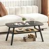 imageGiantex Rattan Coffee Table 2Tier Mid Century Modern Rectangular Center Table with Rattan Storage Shelf amp Rubber Wood Legs Living Room Table for Small Spaces Dorm ApartmentDark Gray