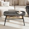 imageGiantex Rattan Coffee Table 2Tier Mid Century Modern Rectangular Center Table with Rattan Storage Shelf amp Rubber Wood Legs Living Room Table for Small Spaces Dorm ApartmentDark Gray