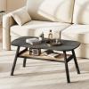 imageGiantex Rattan Coffee Table 2Tier Mid Century Modern Rectangular Center Table with Rattan Storage Shelf amp Rubber Wood Legs Living Room Table for Small Spaces Dorm ApartmentDark Gray