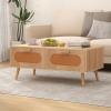imageGiantex Rattan Coffee Table Mid Century Modern Center Table with 2 Storage Drawers amp Back Compartment Rectangular Accent Table with Solid Wood Legs for Living Room Natural