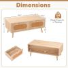 imageGiantex Rattan Coffee Table Mid Century Modern Center Table with 2 Storage Drawers amp Back Compartment Rectangular Accent Table with Solid Wood Legs for Living Room Natural
