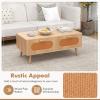 imageGiantex Rattan Coffee Table Mid Century Modern Center Table with 2 Storage Drawers amp Back Compartment Rectangular Accent Table with Solid Wood Legs for Living Room Natural