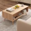imageGiantex Rattan Coffee Table Mid Century Modern Center Table with 2 Storage Drawers amp Back Compartment Rectangular Accent Table with Solid Wood Legs for Living Room Natural
