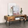 imageGiantex Rectangular Coffee Table MidCentury TV Stand w 1 Drawer and Open Storage Shelf for Living Room Reception Room Accent Sofa Cocktail Table 43 L x 215 W x 175 H Rustic BrownRustic Brown