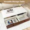 imageGiantex Rectangular Wood Coffee Table 2Tier Modern Center Table with 2 Drawers 2 Storage Shelves Easy Assembly 40Length TV Stand for Living Room
