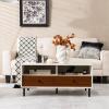imageGiantex Rectangular Wood Coffee Table 2Tier Modern Center Table with 2 Drawers 2 Storage Shelves Easy Assembly 40Length TV Stand for Living Room