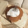 imageGiantex Round Coffee Table 2Tier Farmhouse Living Room Table with 2Tone Tabletop Open Storage Shelf amp Support Legs Small Wood Center Table for Living Room Walnut amp White