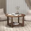 imageGiantex Round Coffee Table 2Tier Farmhouse Living Room Table with 2Tone Tabletop Open Storage Shelf amp Support Legs Small Wood Center Table for Living Room Walnut amp White