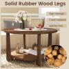 imageGiantex Round Coffee Table 2Tier Farmhouse Living Room Table with 2Tone Tabletop Open Storage Shelf amp Support Legs Small Wood Center Table for Living Room Walnut amp White