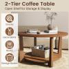 imageGiantex Round Coffee Table 2Tier Farmhouse Living Room Table with 2Tone Tabletop Open Storage Shelf amp Support Legs Small Wood Center Table for Living Room Walnut amp White
