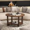 imageGiantex Round Coffee Table 2Tier Farmhouse Living Room Table with 2Tone Tabletop Open Storage Shelf amp Support Legs Small Wood Center Table for Living Room Walnut amp White